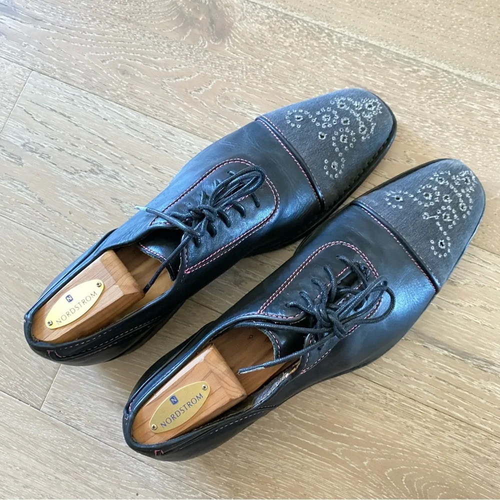 TED BAKER Black Wing Tips oxfords black Leather-Pink Stitch sz 12 men